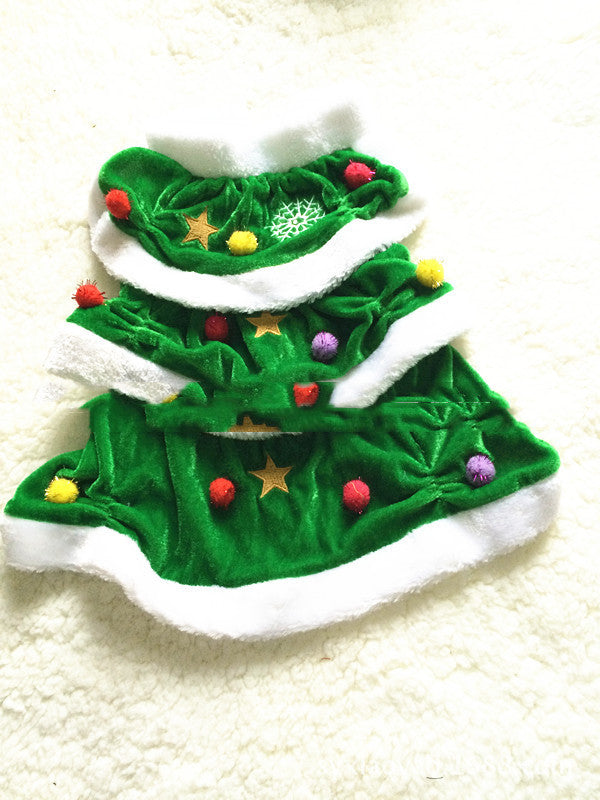 HKM-1734333 Green Christmas Tree Dog Skirt ¨C Polyester Princess Pet Outfit, Sizes XS to XXXL