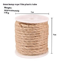 HKM-1735229 Natural Sisal Rope for Cat Scratching Posts - 6mm Diameter, 10FT/16FT/66FT Options for Easy Replacement