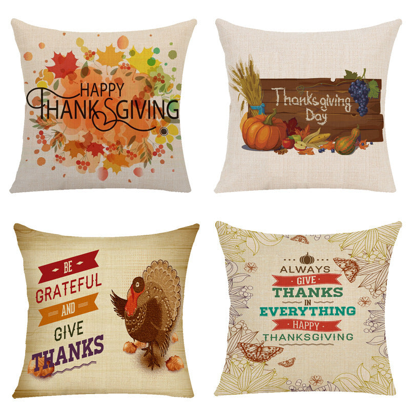 HKM-173523 Maple Leaf Pattern Linen Throw Pillow Cushion Cover