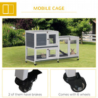 HKM-1735613 Elevated Wooden Rabbit Hutch with Lockable Doors and Openable Top for Small Animals, Indoor/Outdoor Habitat, 57.75" x 18" x 32.5" Gray
