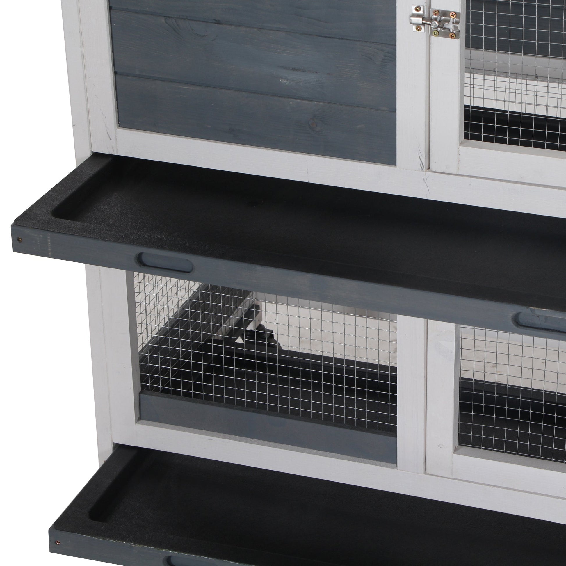 HKM-1735613 Elevated Wooden Rabbit Hutch with Lockable Doors and Openable Top for Small Animals, Indoor/Outdoor Habitat, 57.75" x 18" x 32.5" Gray