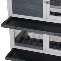 HKM-1735613 Elevated Wooden Rabbit Hutch with Lockable Doors and Openable Top for Small Animals, Indoor/Outdoor Habitat, 57.75" x 18" x 32.5" Gray