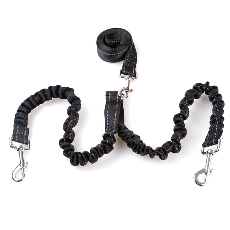 HKM-1735741 Double Headed Dog Pull Rope Retractable Leash - Durable Nylon, Scalable Design, Black, 100CM Total Length