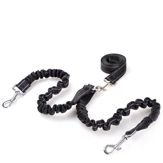HKM-1735741 Double Headed Dog Pull Rope Retractable Leash - Durable Nylon, Scalable Design, Black, 100CM Total Length