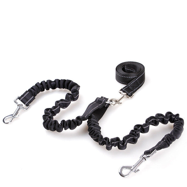 HKM-1735741 Double Headed Dog Pull Rope Retractable Leash - Durable Nylon, Scalable Design, Black, 100CM Total Length