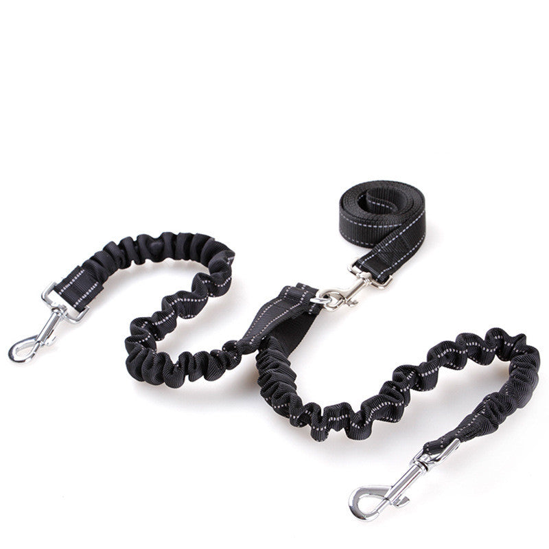 HKM-1735741 Double Headed Dog Pull Rope Retractable Leash - Durable Nylon, Scalable Design, Black, 100CM Total Length