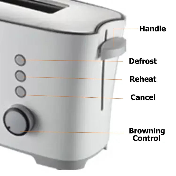 HKM-173587 1000W Slim Two Slice Toaster with 6 Setting Shade Control