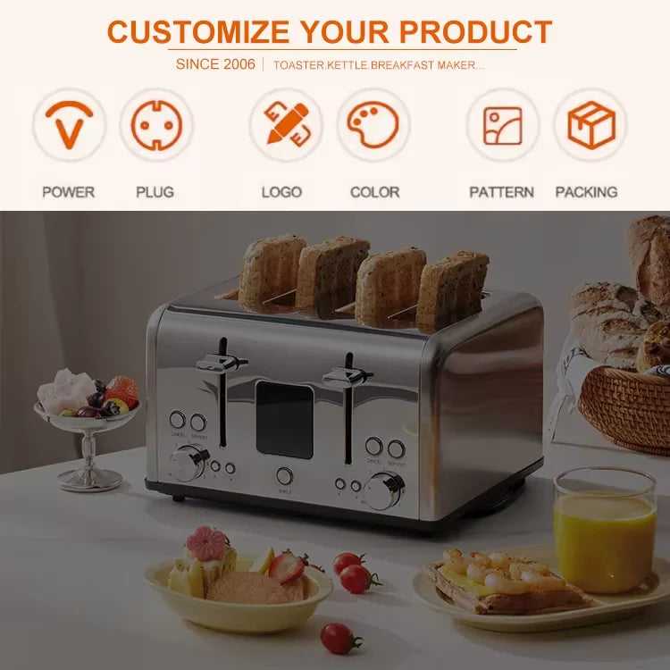 HKM-173587 1000W Slim Two Slice Toaster with 6 Setting Shade Control