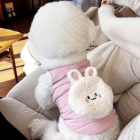 HKM-1736381 Cotton-Padded Coat for Small Dogs in White Bear and Pink Rabbit Designs
