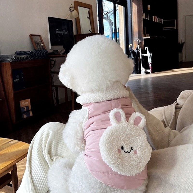 HKM-1736381 Cotton-Padded Coat for Small Dogs in White Bear and Pink Rabbit Designs