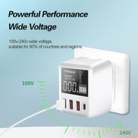 HKM-173715 4-Port USB Travel Charger with LED Display and Multiple Standard Interfaces