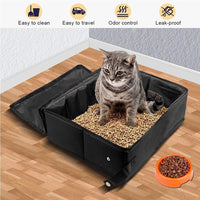 HKM-1737405 Foldable Cat Litter Box - Portable 600D Oxford Cloth Design in Black, 40x30x15cm Open Size
