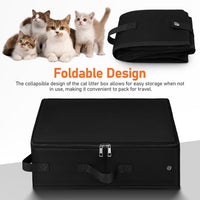 HKM-1737405 Foldable Cat Litter Box - Portable 600D Oxford Cloth Design in Black, 40x30x15cm Open Size