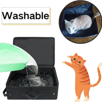 HKM-1737405 Foldable Cat Litter Box - Portable 600D Oxford Cloth Design in Black, 40x30x15cm Open Size
