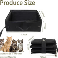 HKM-1737405 Foldable Cat Litter Box - Portable 600D Oxford Cloth Design in Black, 40x30x15cm Open Size