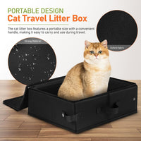 HKM-1737405 Foldable Cat Litter Box - Portable 600D Oxford Cloth Design in Black, 40x30x15cm Open Size