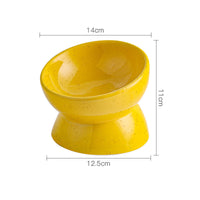 HKM-1737917 Ceramic Cat Bowl with Neck Guard - Available in Blue, Yellow Snowflakes, Beige Snowflakes, and Leopard Print