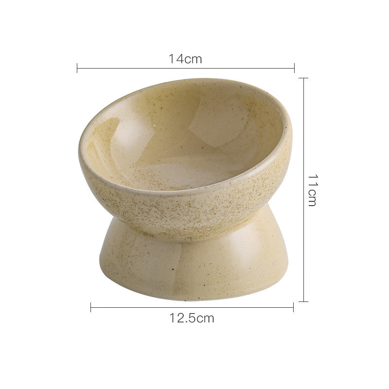 HKM-1737917 Ceramic Cat Bowl with Neck Guard - Available in Blue, Yellow Snowflakes, Beige Snowflakes, and Leopard Print