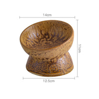 HKM-1737917 Ceramic Cat Bowl with Neck Guard - Available in Blue, Yellow Snowflakes, Beige Snowflakes, and Leopard Print