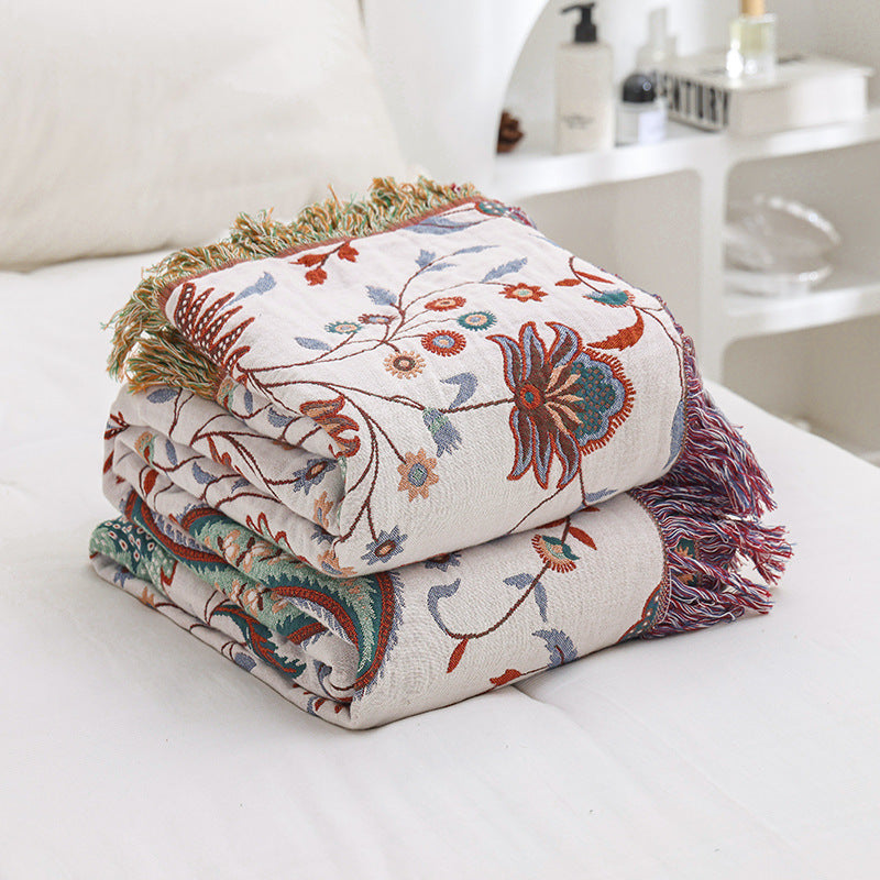 HKM-173843 Universal Cotton Sofa Towel Cover Blanket in Cashew and Neptune - Multiple Sizes Available