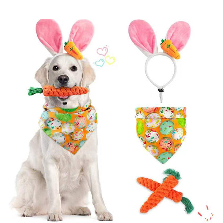 HKM-1739325 Easter-Themed Pet Party Décor Kit with Carrots, Towels, and Hair Hoop