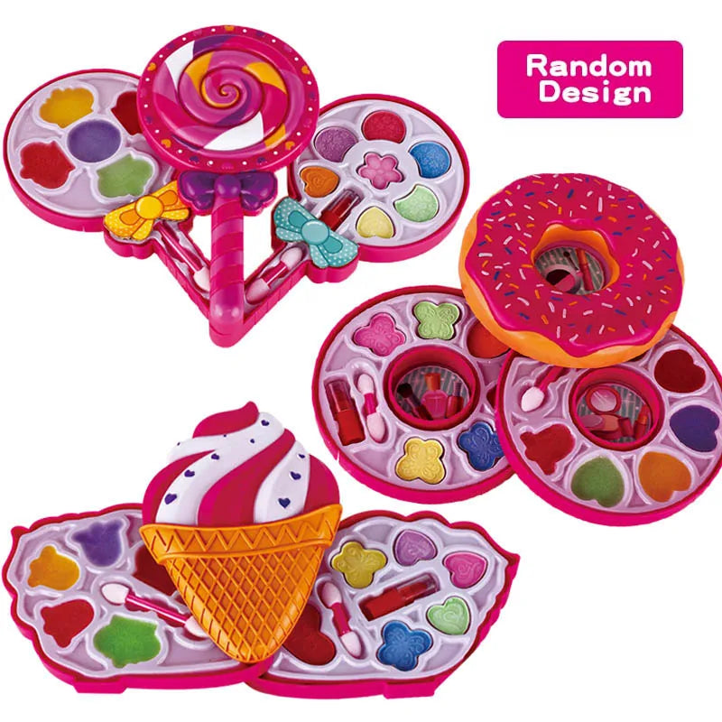 HKM-174099 Girls' Makeup Play Set with Eco-Friendly Lipstick, Blush, and Eyeshadow in Cute Donut and Ice Cream Designs