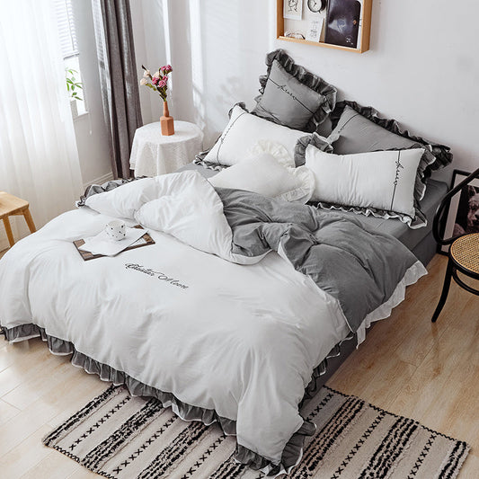 HKM-174163 Washed Cotton Four-Piece Brushed Bedding Set in Multiple Colors and Sizes