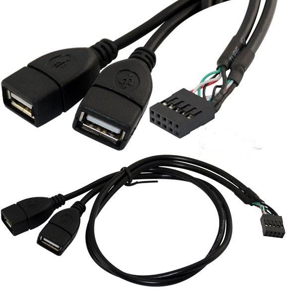 HKM-174227 USB Dual AM-Head Data Cable, 2x5pin Female DuPont, 45CM Length, High-Speed Signal Transmission