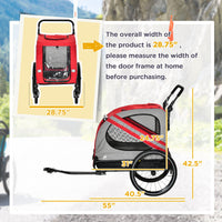 HKM-1743165 2-in-1 Pet Bike Trailer and Stroller for Small Dogs, Weather-Resistant Carrier with Safety Flag and Reflector, Red