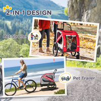 HKM-1743165 2-in-1 Pet Bike Trailer and Stroller for Small Dogs, Weather-Resistant Carrier with Safety Flag and Reflector, Red