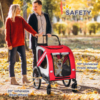 HKM-1743165 2-in-1 Pet Bike Trailer and Stroller for Small Dogs, Weather-Resistant Carrier with Safety Flag and Reflector, Red