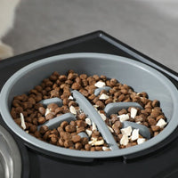 HKM-1743677 Adjustable Elevated Pet Bowl Set with Stainless Steel Double Bowl and Slow Feeder