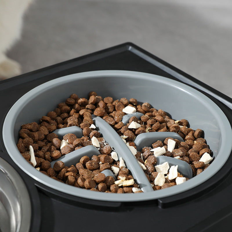 HKM-1743677 Adjustable Elevated Pet Bowl Set with Stainless Steel Double Bowl and Slow Feeder