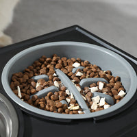 HKM-1743677 Adjustable Elevated Pet Bowl Set with Stainless Steel Double Bowl and Slow Feeder