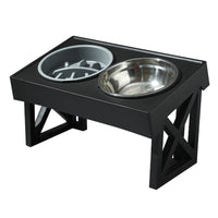 HKM-1743677 Adjustable Elevated Pet Bowl Set with Stainless Steel Double Bowl and Slow Feeder
