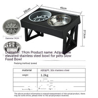 HKM-1743677 Adjustable Elevated Pet Bowl Set with Stainless Steel Double Bowl and Slow Feeder