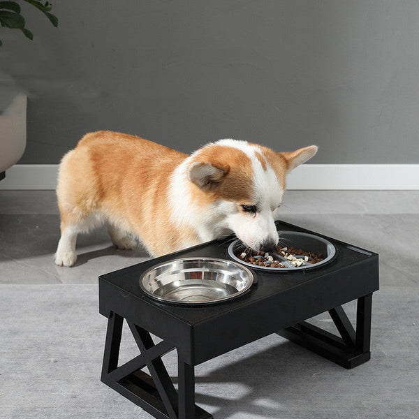 HKM-1743677 Adjustable Elevated Pet Bowl Set with Stainless Steel Double Bowl and Slow Feeder