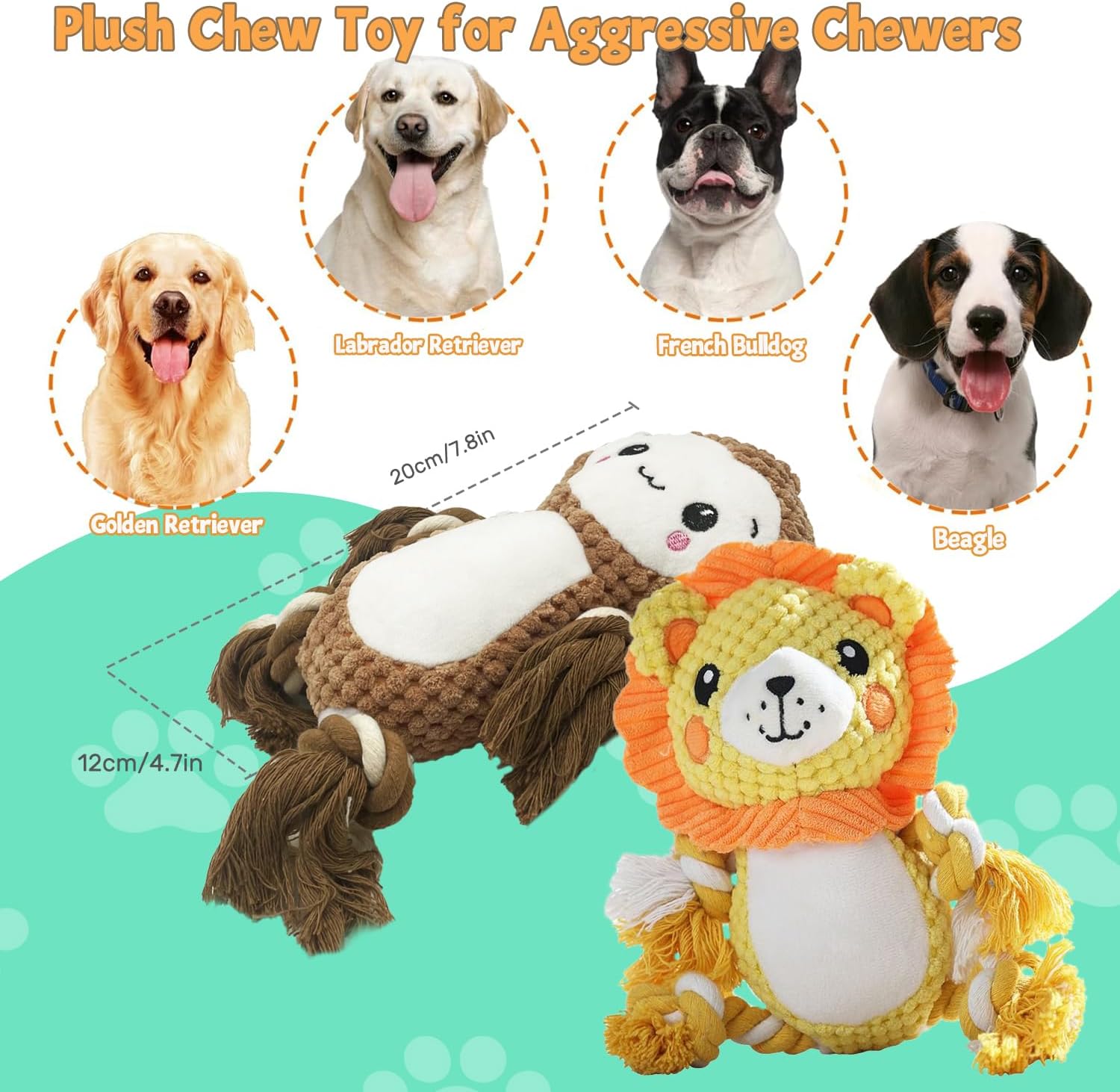 HKM-1744957 Squeaky Plush Dog Toys Set - Soft Stuffing-Free Assortment for Medium to Large Dogs