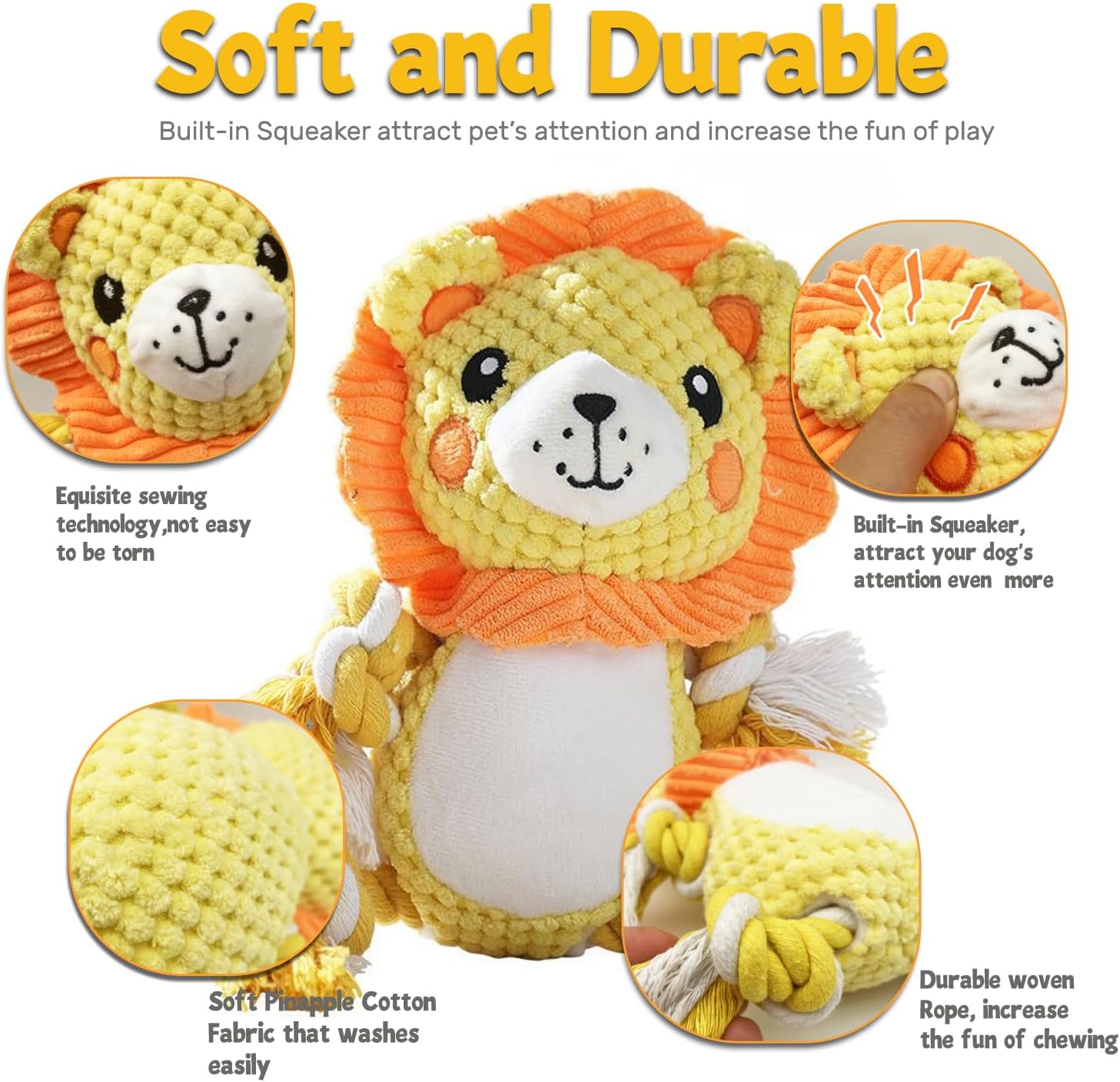 HKM-1744957 Squeaky Plush Dog Toys Set - Soft Stuffing-Free Assortment for Medium to Large Dogs