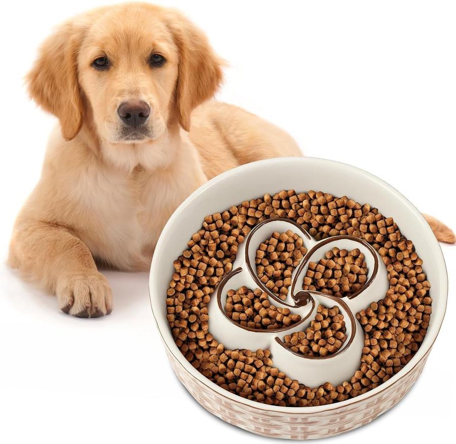 HKM-174995 Ceramic Slow Feeder Dog Bowl for Medium and Large Dogs - Non-Slip Design to Promote Slow Eating and Prevent Choking