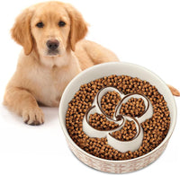 HKM-174995 Ceramic Slow Feeder Dog Bowl for Medium and Large Dogs - Non-Slip Design to Promote Slow Eating and Prevent Choking