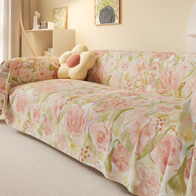 HKM-174995 Chenille Peony Sofa Cover - Floral Dust and Air Conditioner Protection in Multiple Sizes