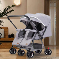 HKM-175187 Twin Baby Stroller with Be-Directional Seats - Foldable Push Chair for Newborns