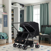 HKM-175187 Twin Baby Stroller with Be-Directional Seats - Foldable Push Chair for Newborns