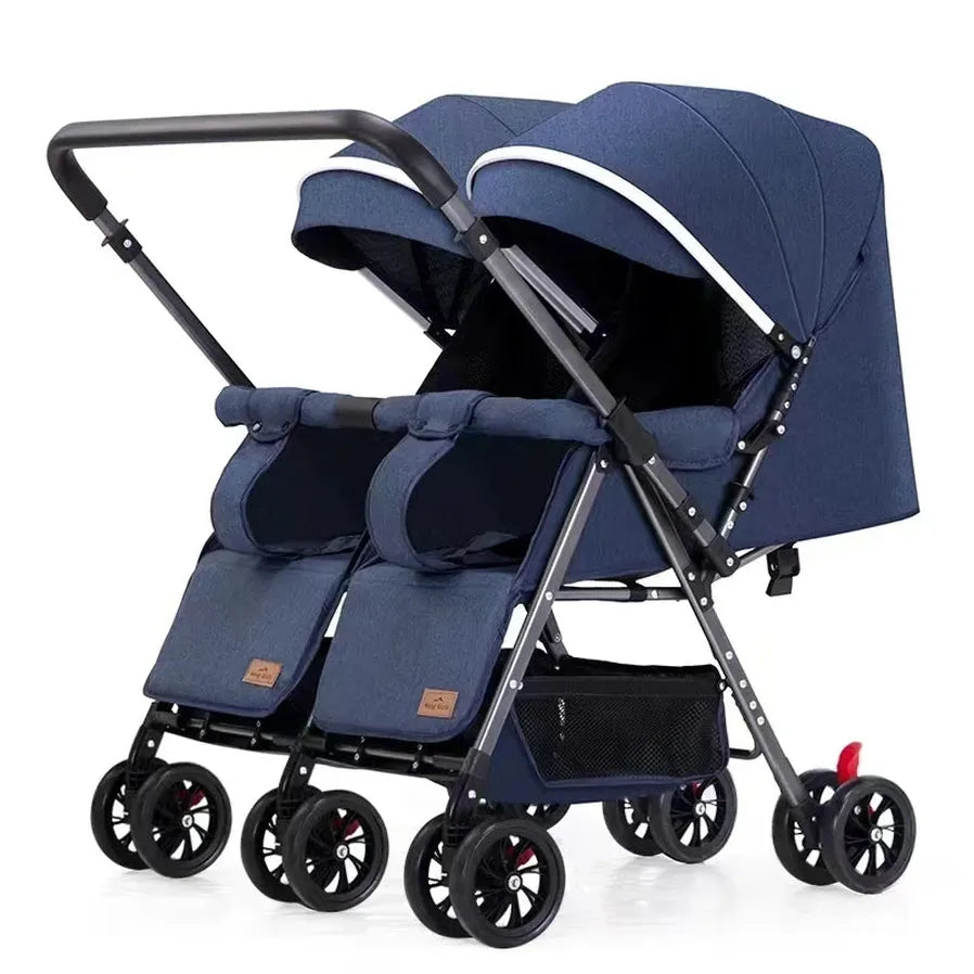 HKM-175187 Twin Baby Stroller with Be-Directional Seats - Foldable Push Chair for Newborns