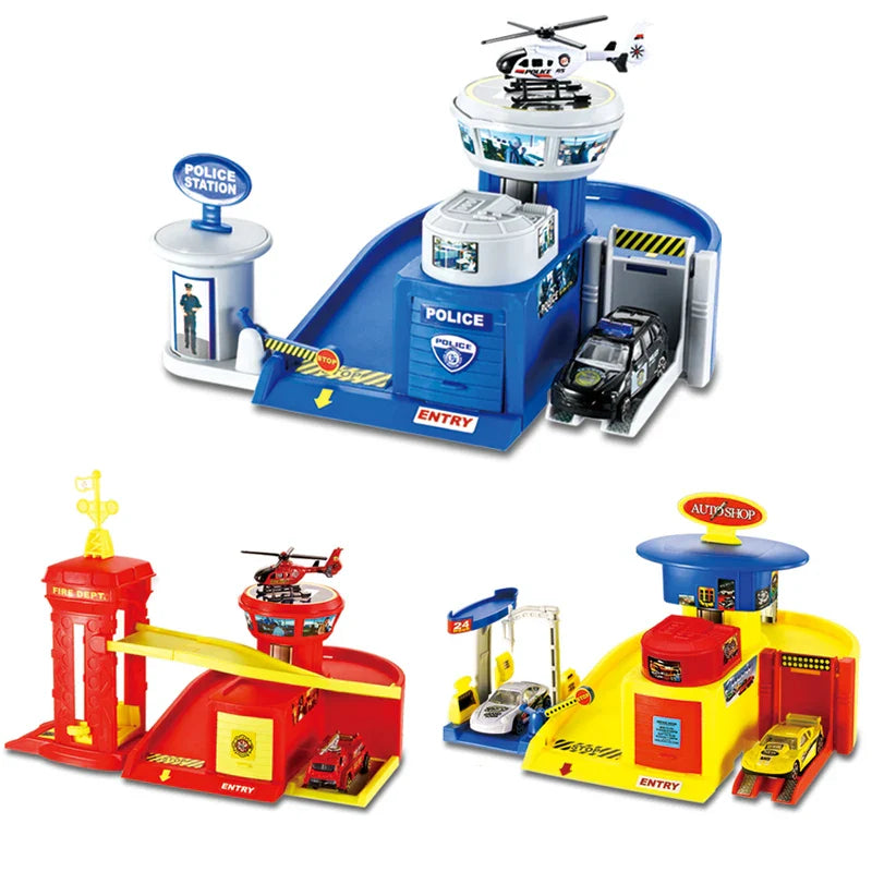 HKM-175251 Diecast Police Station Play Set with Alloy Vehicles for Kids Ages 3 and Up