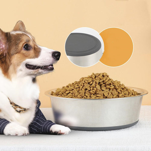 HKM-1753405 Durable Stainless Steel Non-Slip Pet Dog Bowl with Rubber Sole - Various Sizes Available