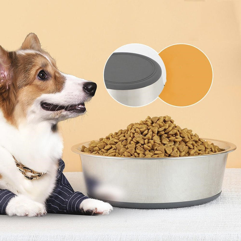 HKM-1753405 Durable Stainless Steel Non-Slip Pet Dog Bowl with Rubber Sole - Various Sizes Available