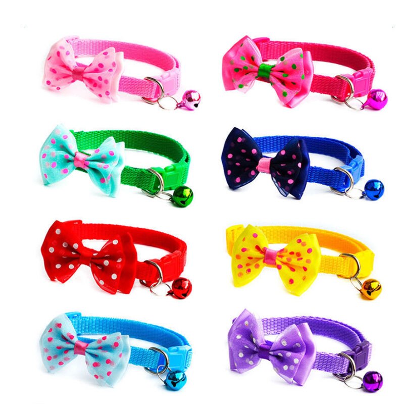 HKM-1755197 Adjustable Bowknot Cat Bell Nylon Collar - Multi-Color Options