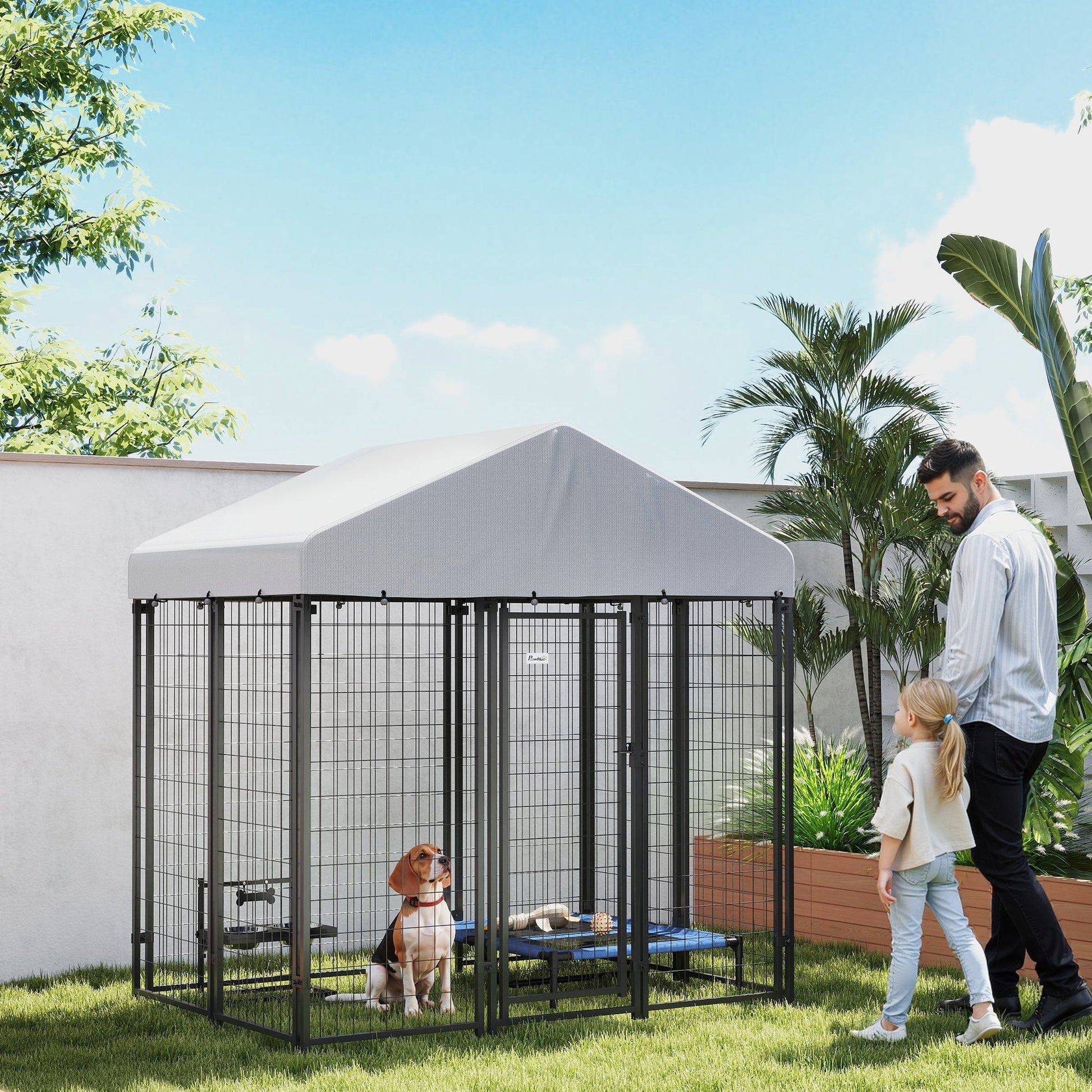 HKM-1756861 Spacious Outdoor Dog Kennel with Roof, Escape-Proof Lock, Waterproof & UV-Resistant Cover, 5.9' x 4' x 6'